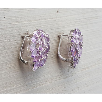 Silver earrings set with Marquise sharpened amethists