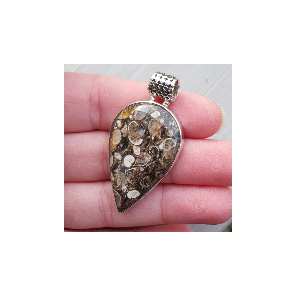 Silver pendant set with drop -shaped Turitalla Agate