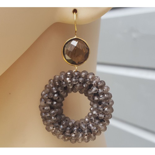 Vergoldete Ohrringe rund Smokey Topaz und Ring von Smokey Topazen