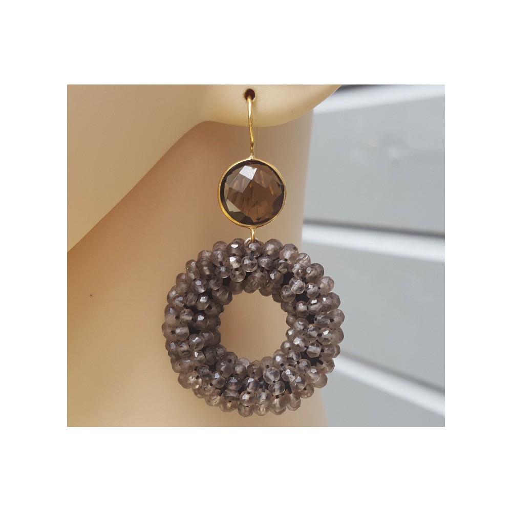 Vergoldete Ohrringe rund Smokey Topaz und Ring von Smokey Topazen