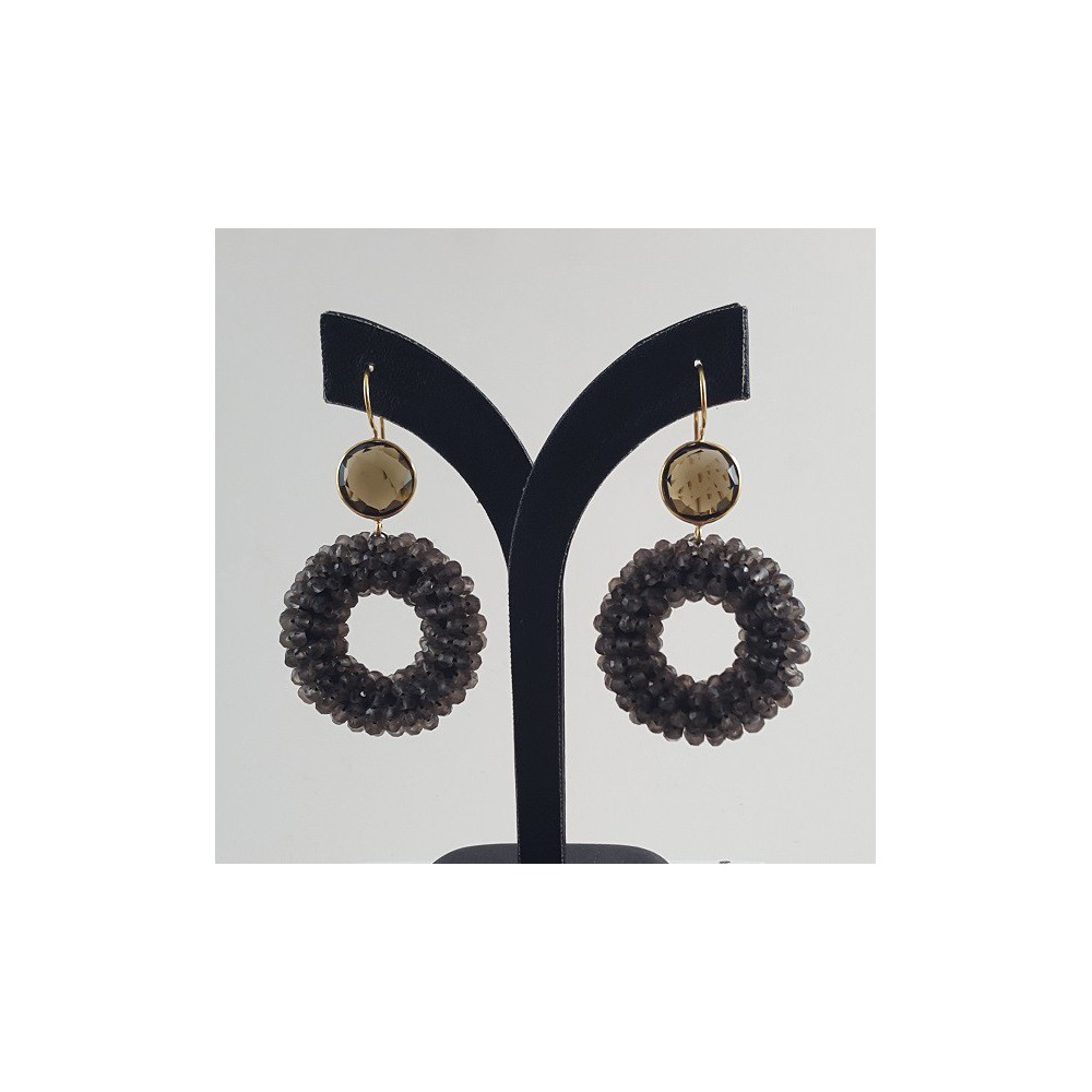 Gilded earrings round smokey topaz and ring from smokey topazen