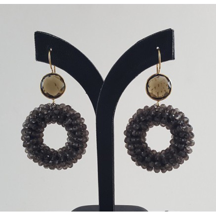 Gilded earrings round smokey topaz and ring from smokey topazen