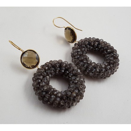 Vergoldete Ohrringe rund Smokey Topaz und Ring von Smokey Topazen