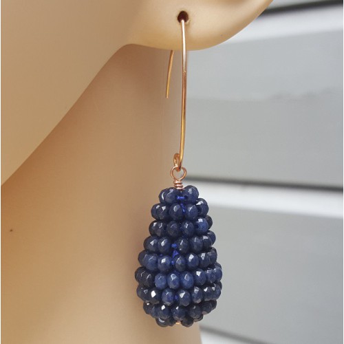 Earrings with a drop of Sapphire Blue Jade