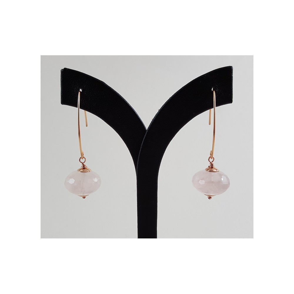 Earrings with large rose quartz Rondelle