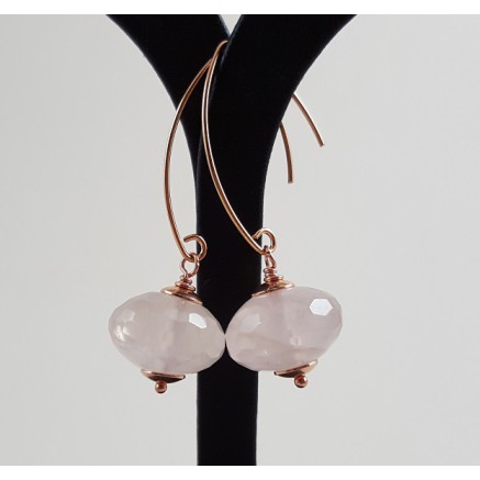 Earrings with large rose quartz Rondelle