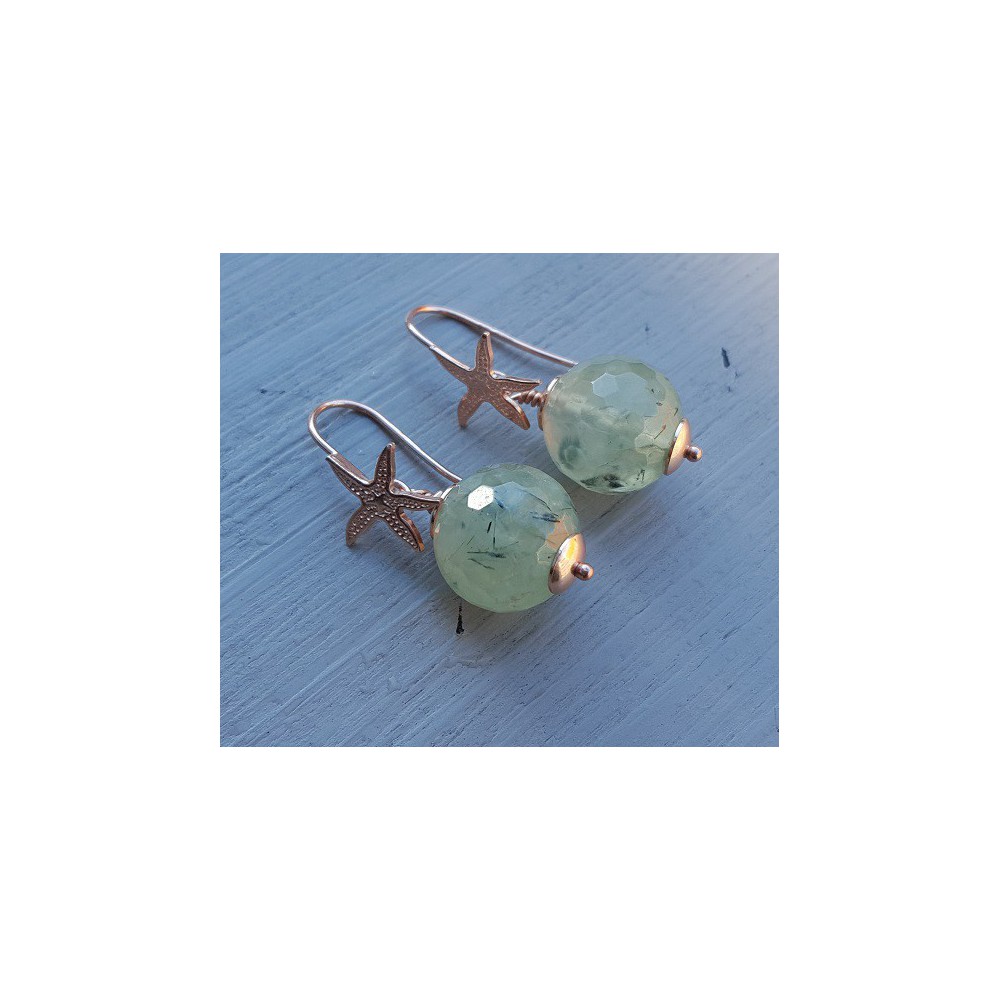 Earrings with round facet sharpened prehniet