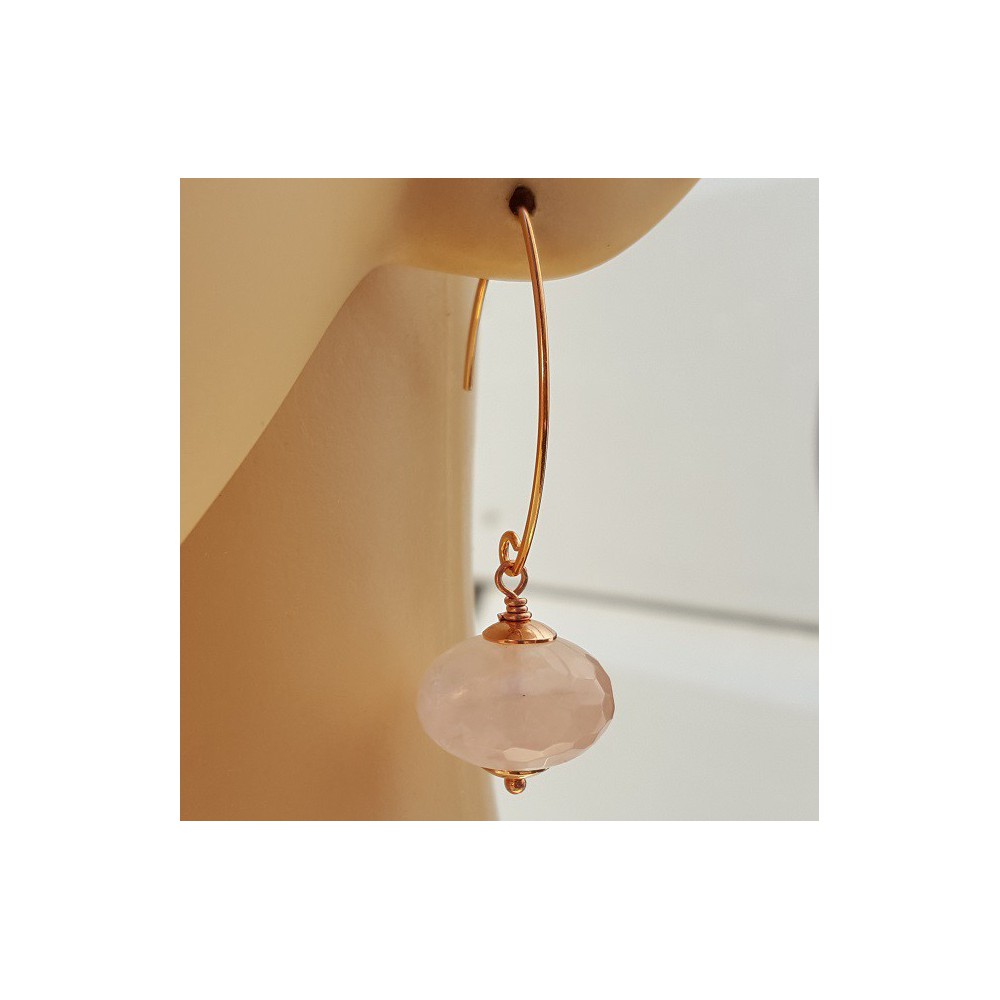 Earrings with large rose quartz Rondelle