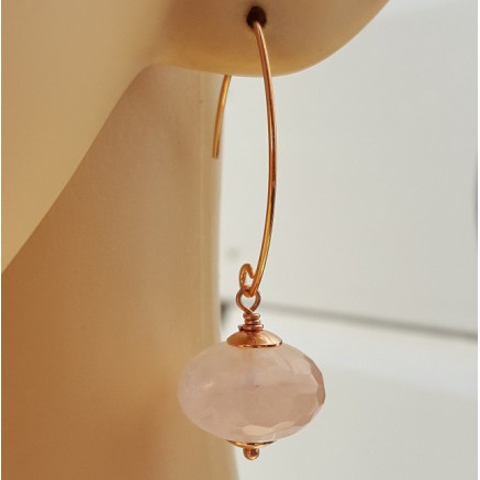 Earrings with large rose quartz Rondelle