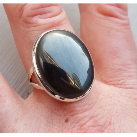 Silver ring set with hematite 18 mm