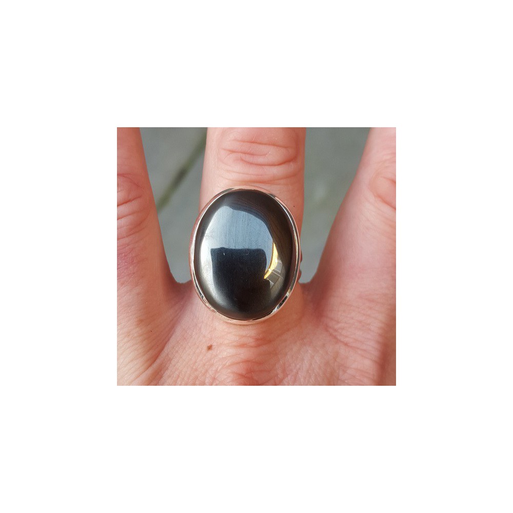 Silver ring set with hematite 18 mm