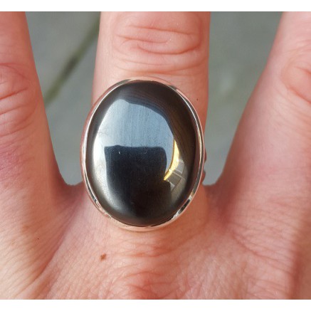 Silver ring set with hematite 18 mm