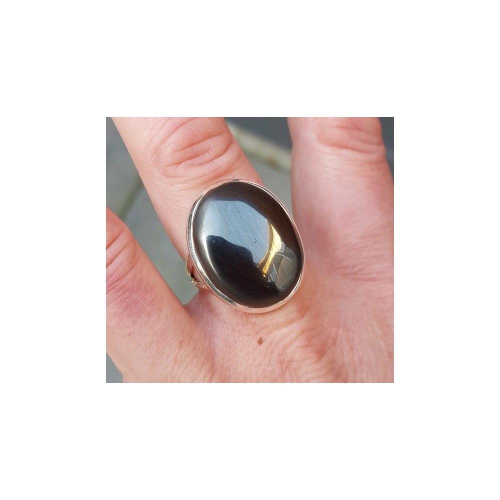 Silver ring set with hematite 18 mm