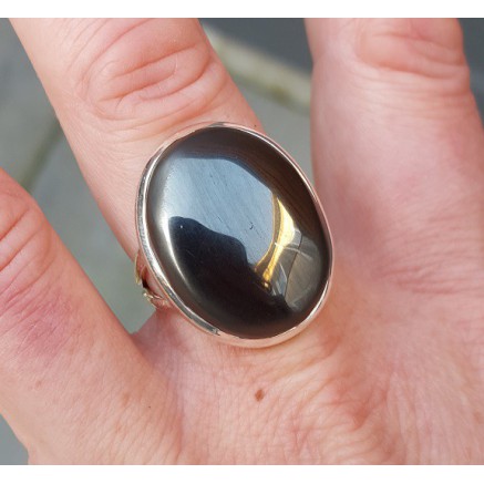 Silver ring set with hematite 18 mm