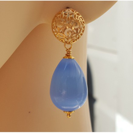 Earrings with blue cat eye briolet