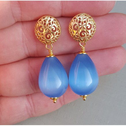 Earrings with blue cat eye briolet