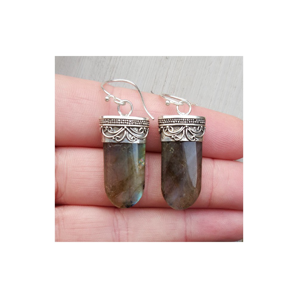 Silver gemstone earrings set with labradorite