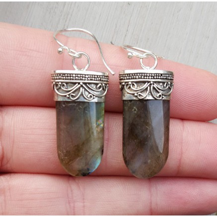 Silver gemstone earrings set with labradorite