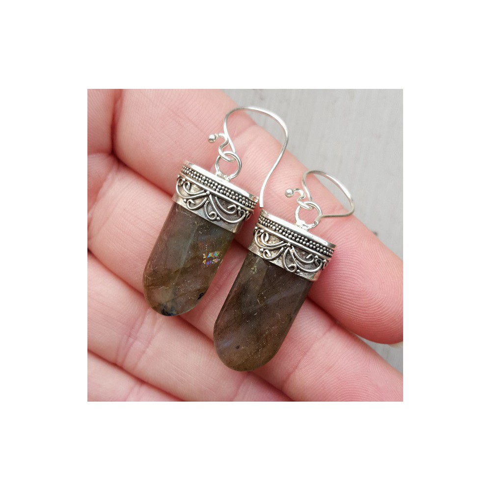 Silver gemstone earrings set with labradorite