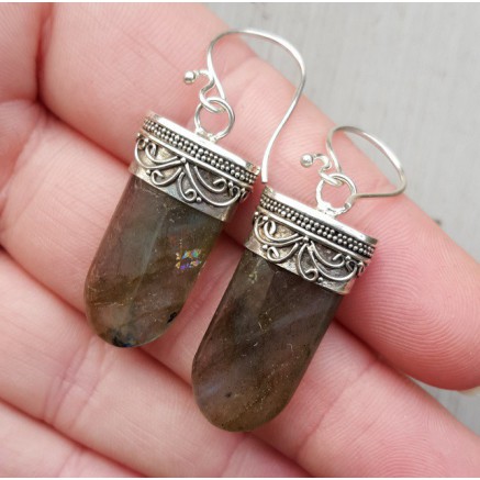 Silver gemstone earrings set with labradorite