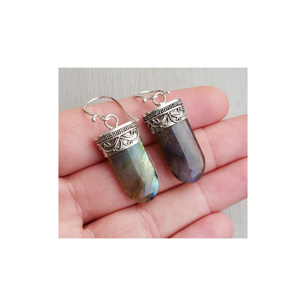 Silver gemstone earrings set with labradorite