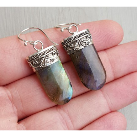 Silver gemstone earrings set with labradorite