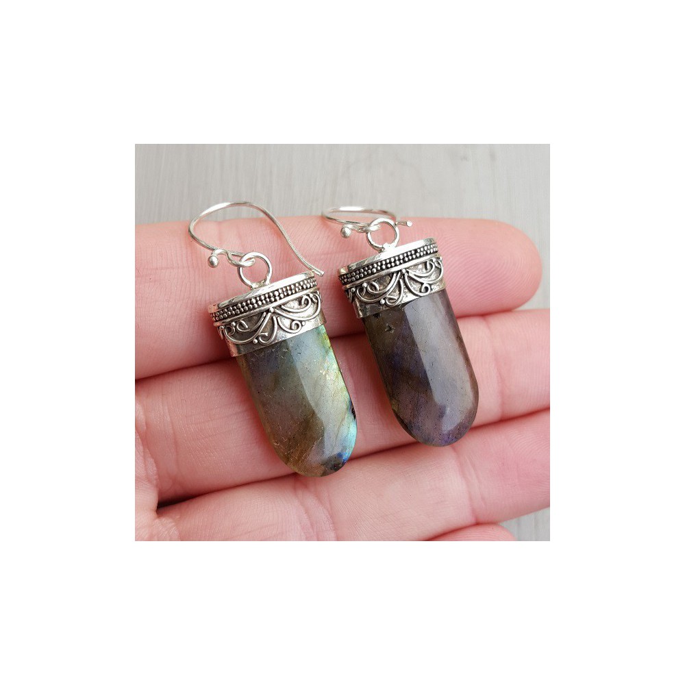 Silver gemstone earrings set with labradorite