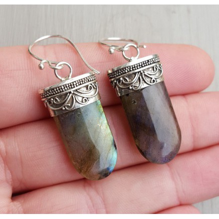 Silver gemstone earrings set with labradorite