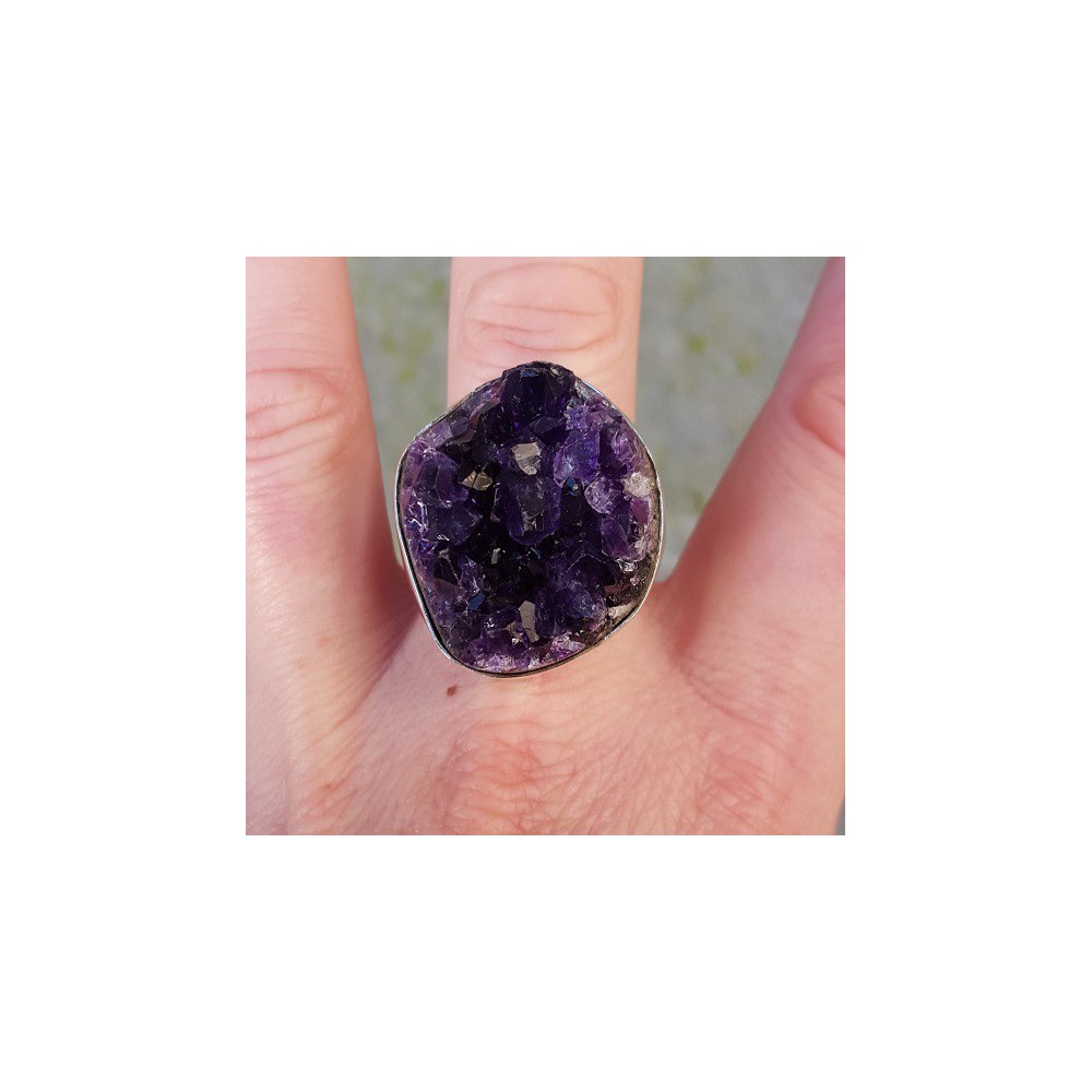 Silver ring set with rough amethyst 20.5 mm