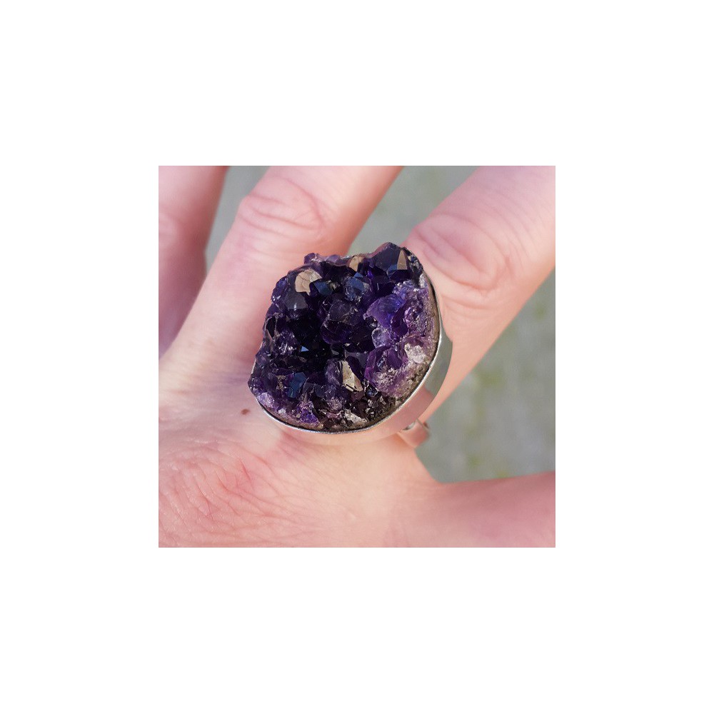 Silver ring set with rough amethyst 20.5 mm