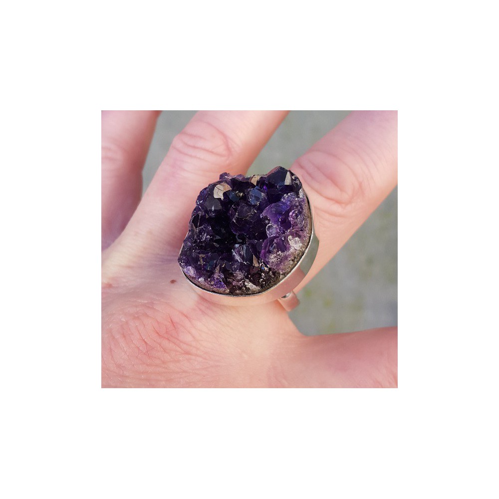 Silver ring set with rough amethyst 20.5 mm