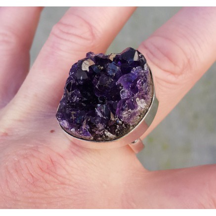 Silver ring set with rough amethyst 20.5 mm