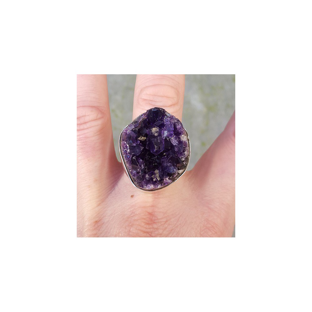 Silver ring set with rough amethyst 20.5 mm