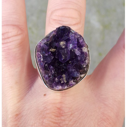 Silver ring set with rough amethyst 20.5 mm