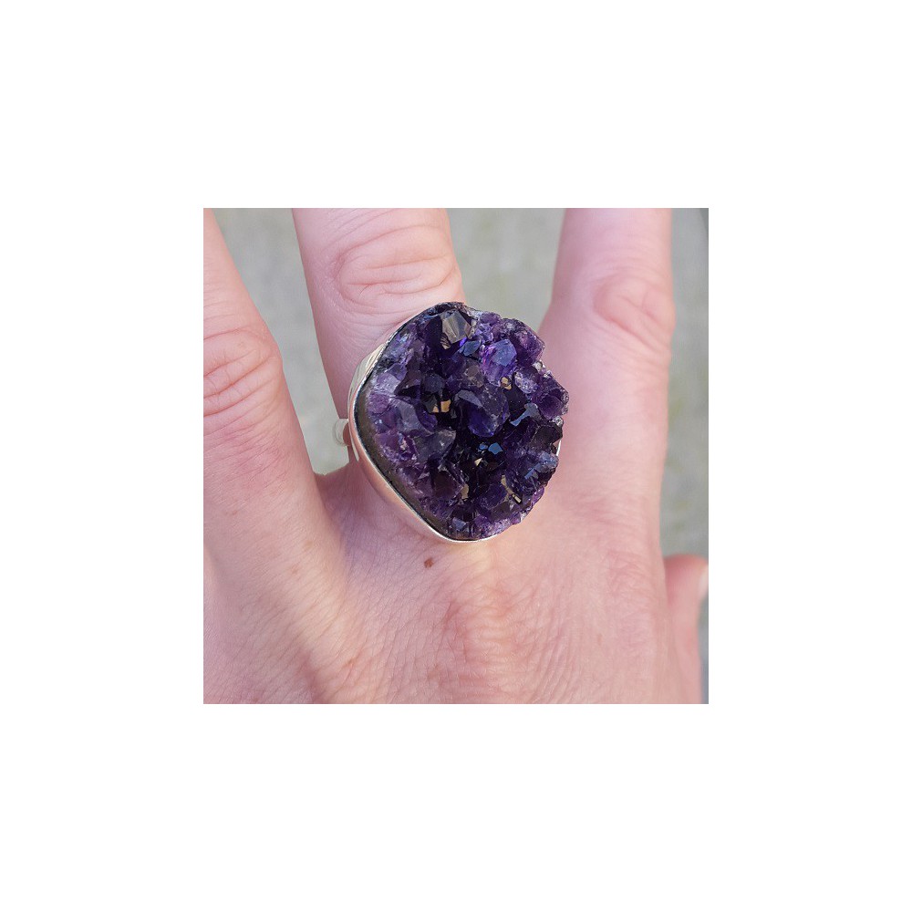 Silver ring set with rough amethyst 20.5 mm