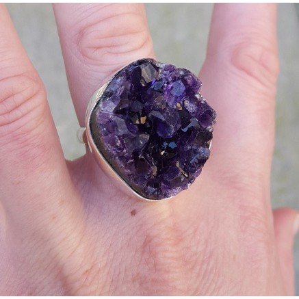 Silver ring set with rough amethyst 20.5 mm