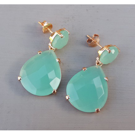 Rosé gilt earrings set with Aqua Chalcedone