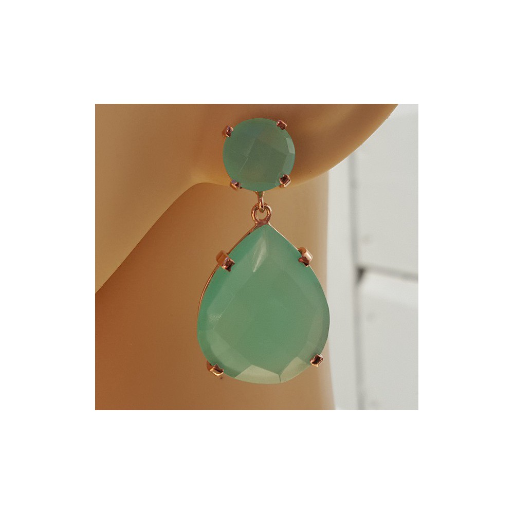 Rosé gilt earrings set with Aqua Chalcedone