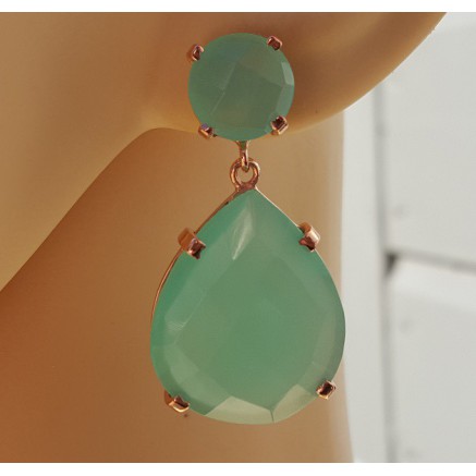 Rosé gilt earrings set with Aqua Chalcedone