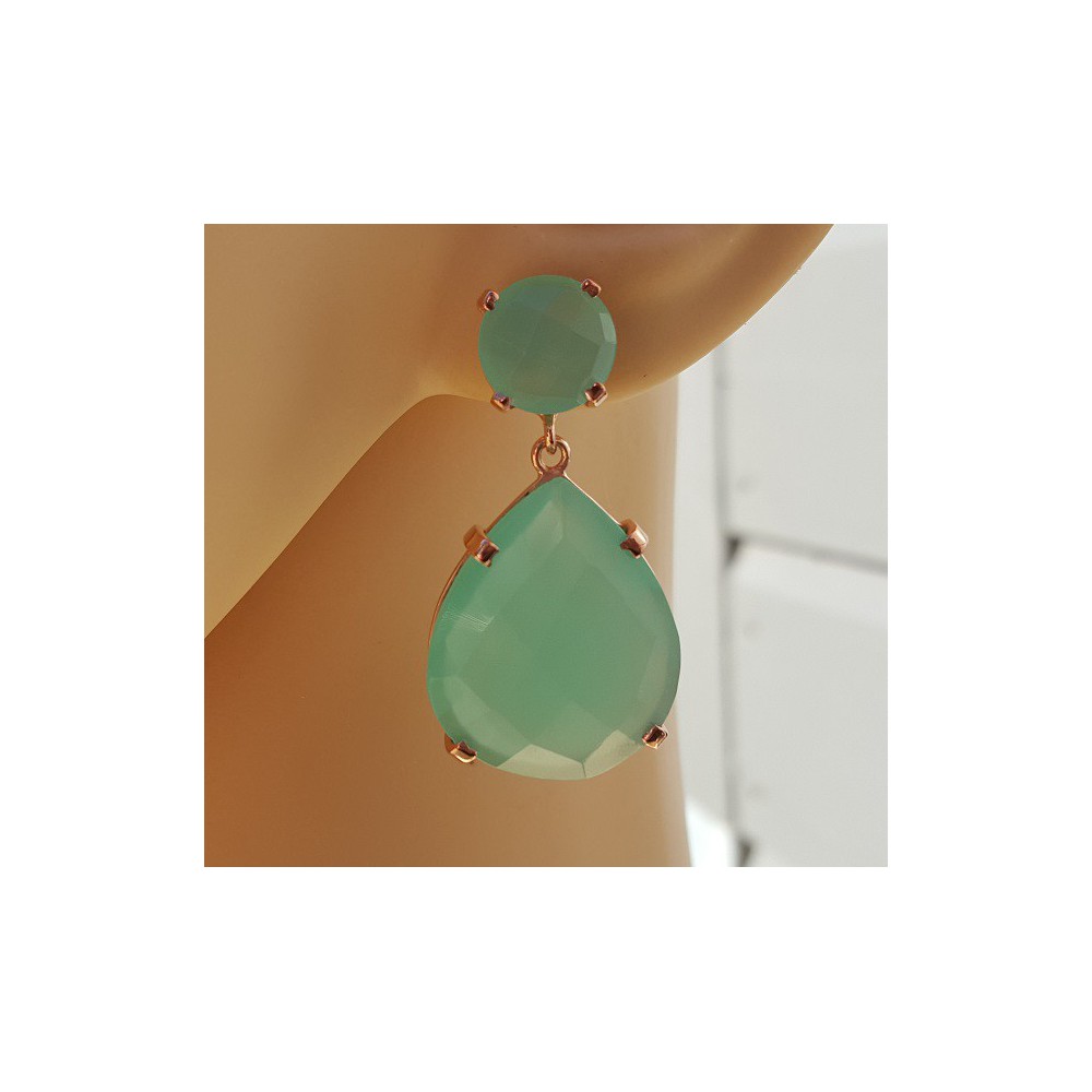 Rosé gilt earrings set with Aqua Chalcedone