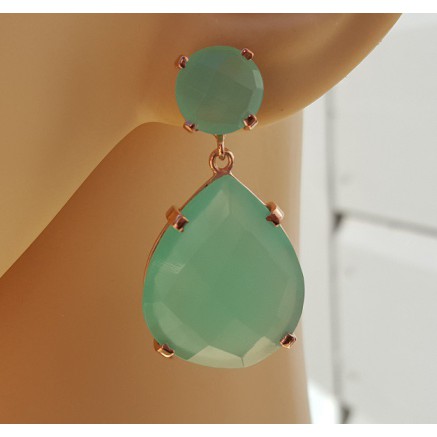 Rosé gilt earrings set with Aqua Chalcedone