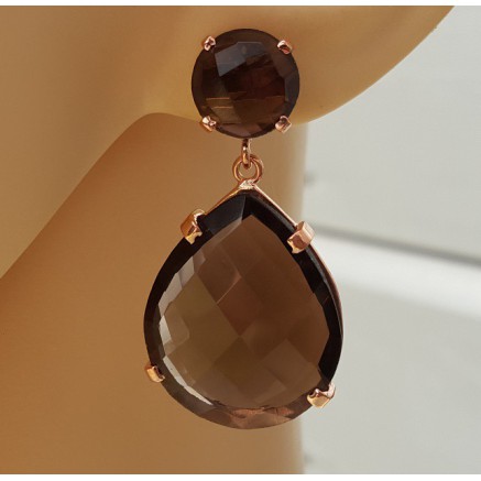 Rosé gilt earrings set with smokey topaz