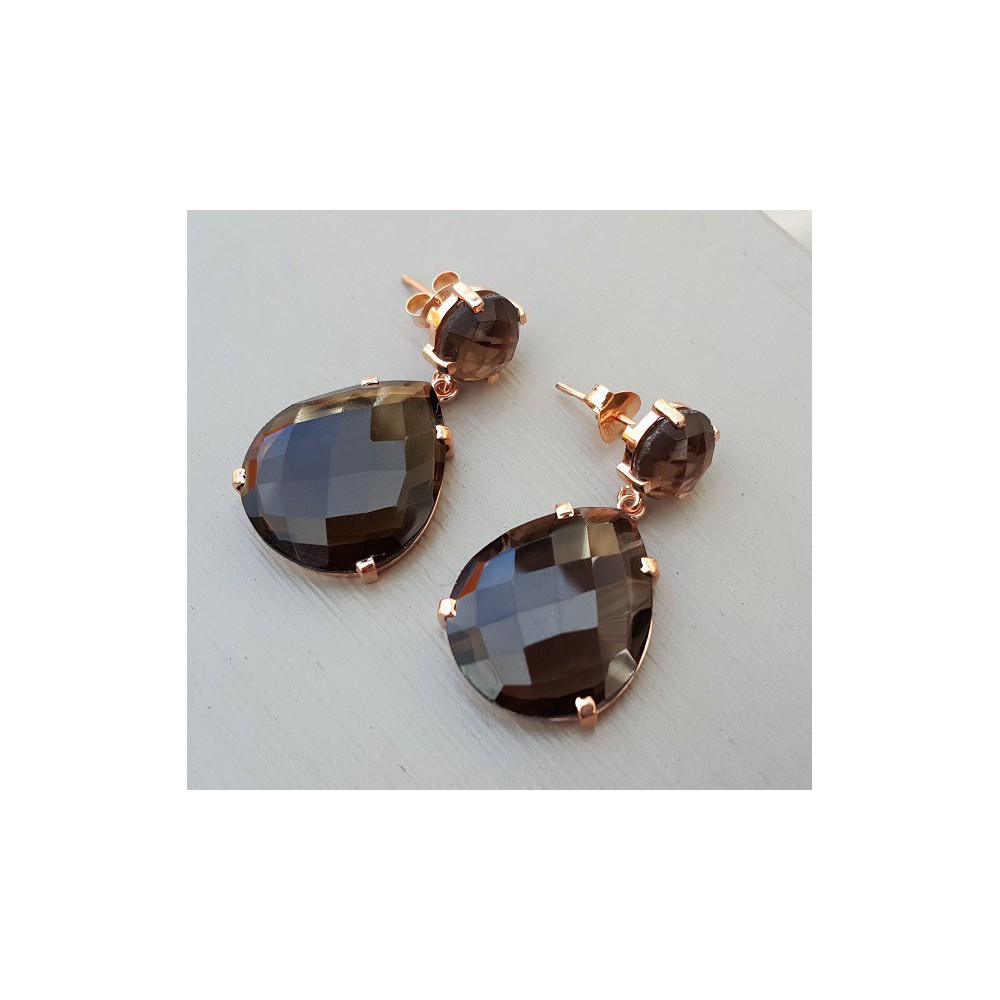 Rosé gilt earrings set with smokey topaz