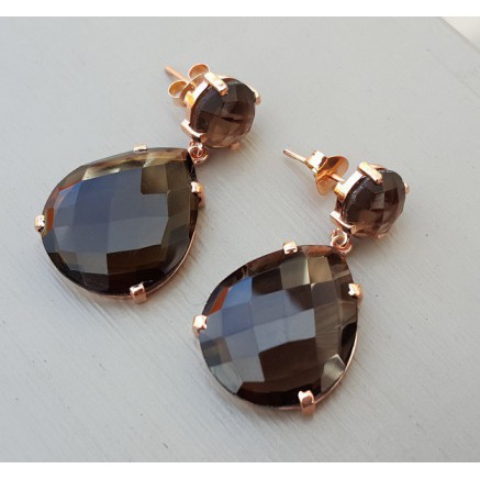 Rosé gilt earrings set with smokey topaz