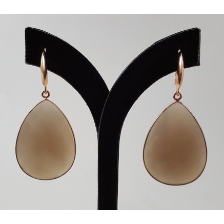 Rosé gilt earrings with large gray chalcedone