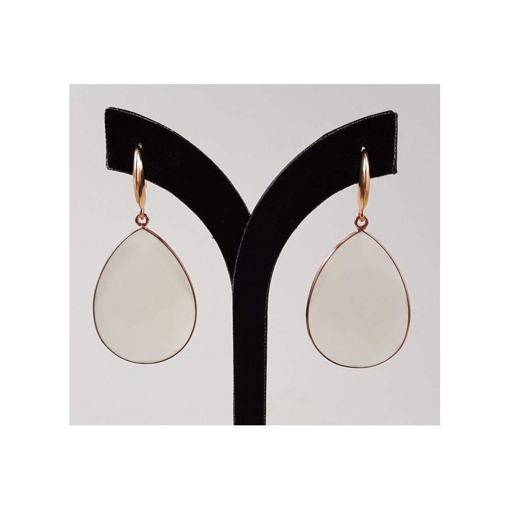 Rosé gilt earrings with large white chalcedone