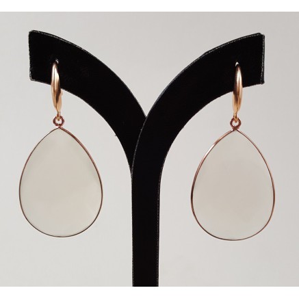 Rosé gilt earrings with large white chalcedone