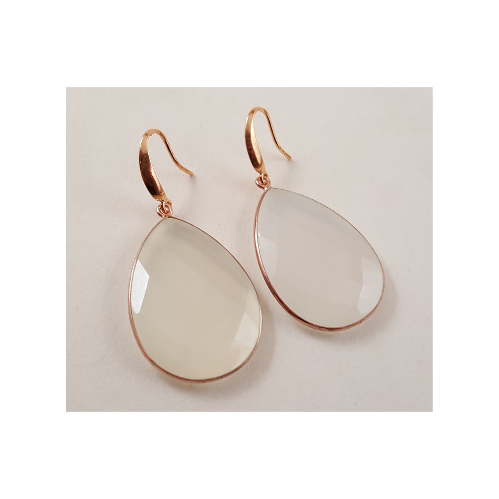 Rosé gilt earrings with large white chalcedone