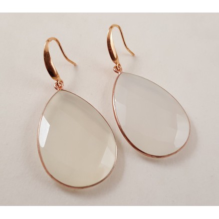 Rosé gilt earrings with large white chalcedone