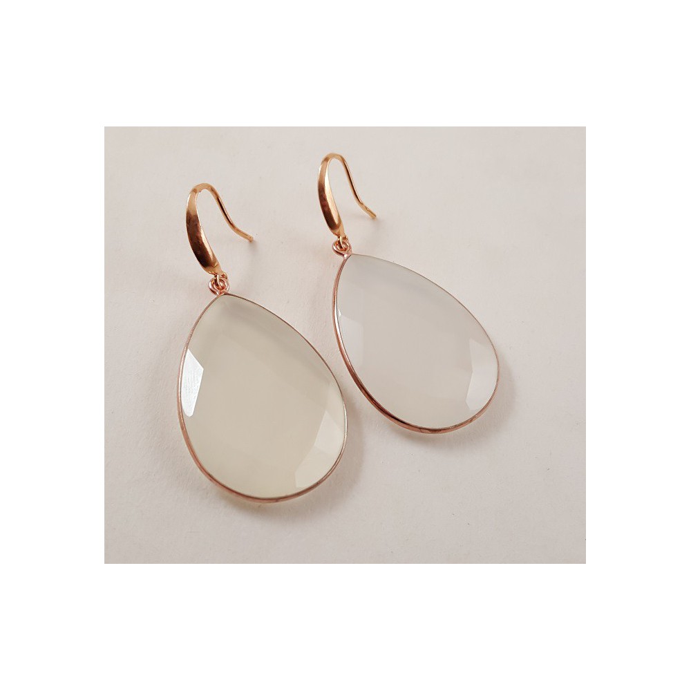 Rosé gilt earrings with large white chalcedone